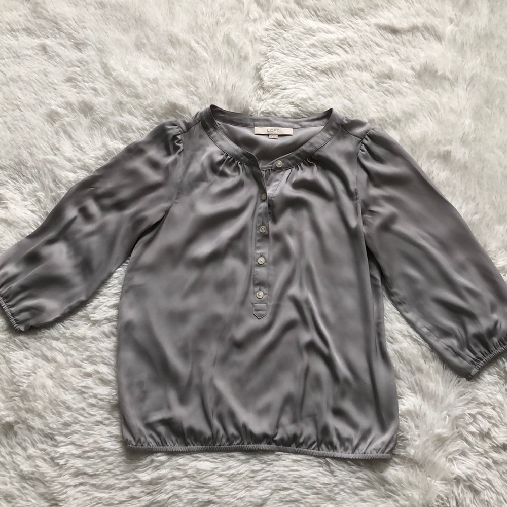 LOFT light grey button blouse.